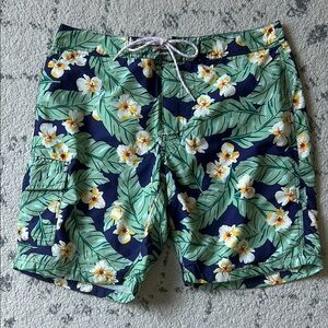 Men’s J. Crew Green and Blue Board Shorts Tropical Print